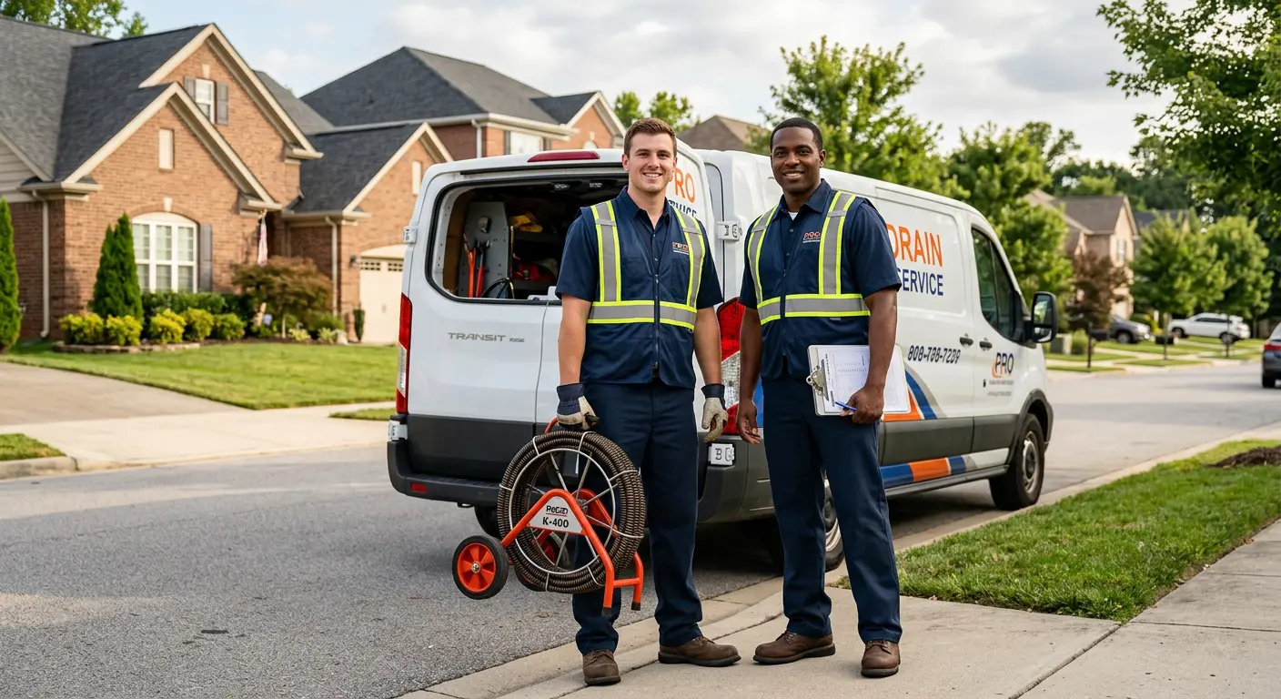 Sewer and drain service team with equipment ready for work in Del City