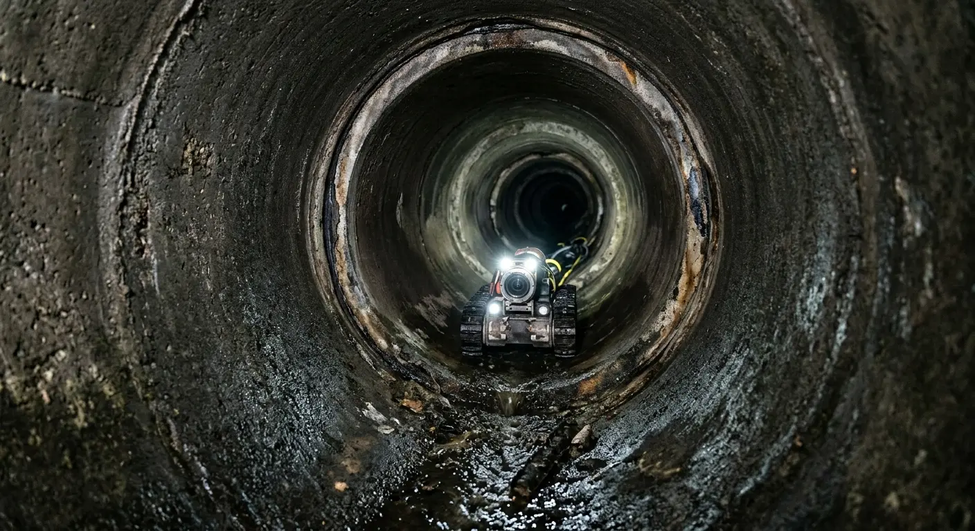 Robotic sewer camera inspecting pipe interior for Sewer Line Repair in Del City