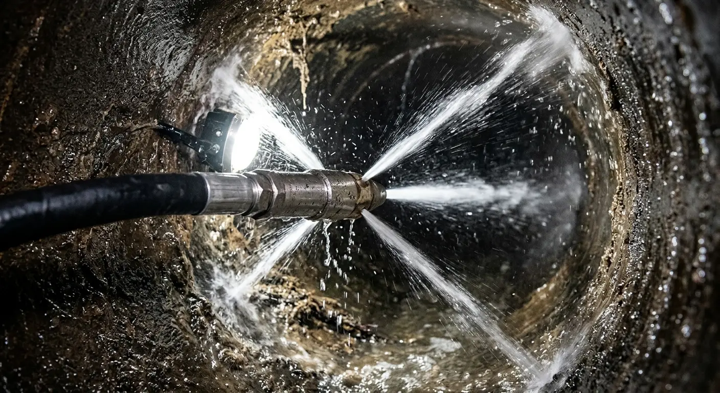 High-pressure hydro jetting nozzle cleaning sewer pipe for Storm Drain Cleaning in Del City